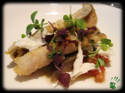 Deep Fried Anago with Vierge and Mozzarella 