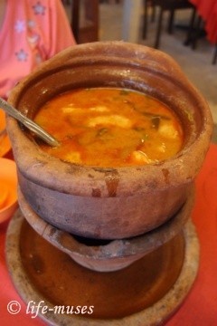 Seafood tomyam in claypot with charcoal 