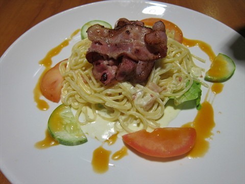 Spaghetti Carbonara with Ham & Streaky Bacon