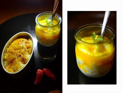 (L) Baked Rosemary Custard RM12  (R) Yogurt Mousse with Mango Cream