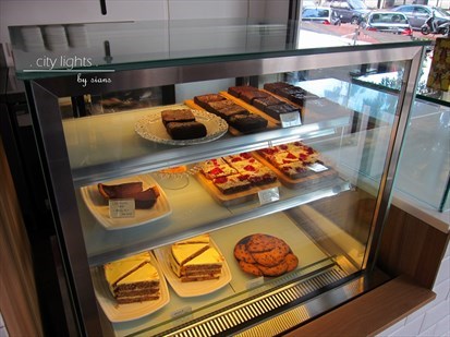 variety of sweets in glass display
