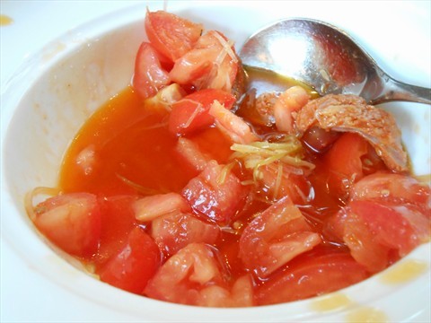 Tomato with sausage salad
