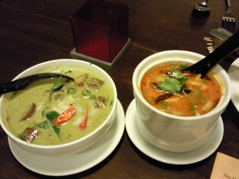 tom yum soup, green curry