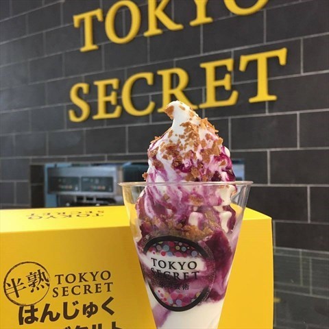 A great combination of milky ice cream with blueberry jam and flakes from France