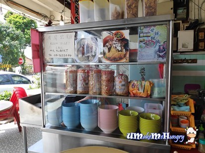 Mee Hoon Kueh Stall with Bowls Neatly Stacked