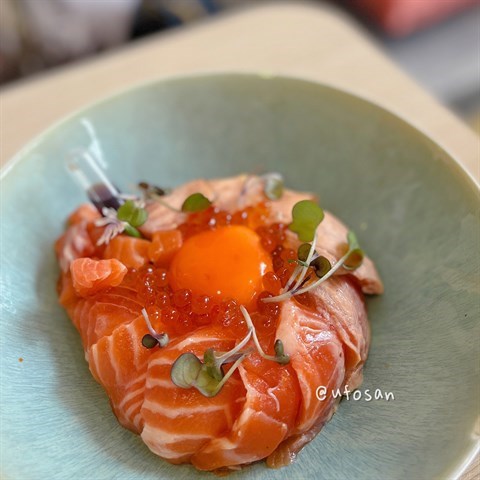 Salmon  Sashimi,  Aburi Sashimi,  Salmon  Belly,  Tare,  Japanese  Egg  Yolk